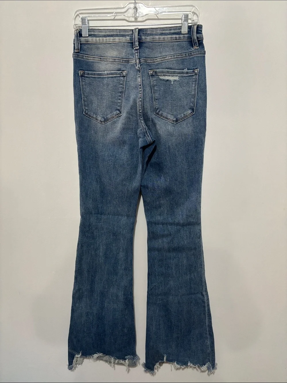 VERVET Blue High Rise Button Fly Distressed Flare Jeans Raw Hem Size 26